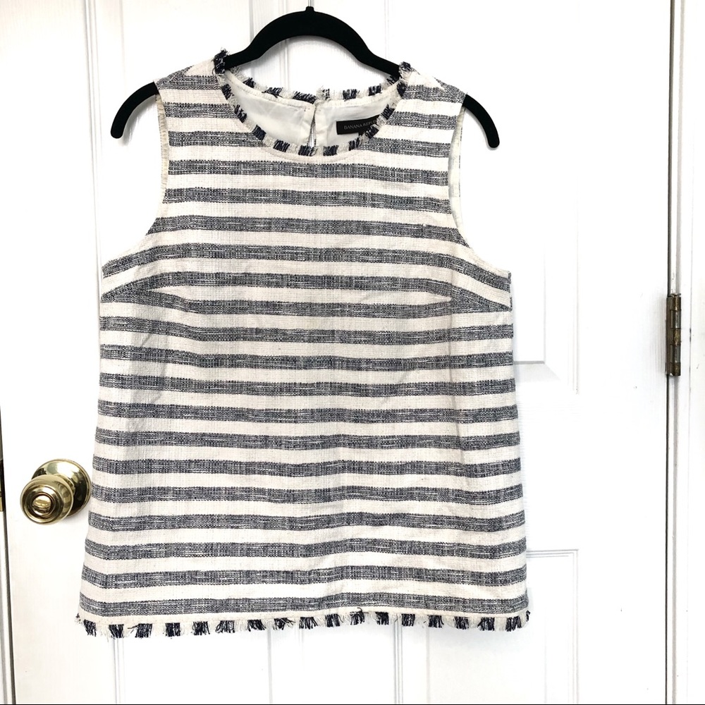 Fringe Trim Striped Shell Work Top—Banana Republic